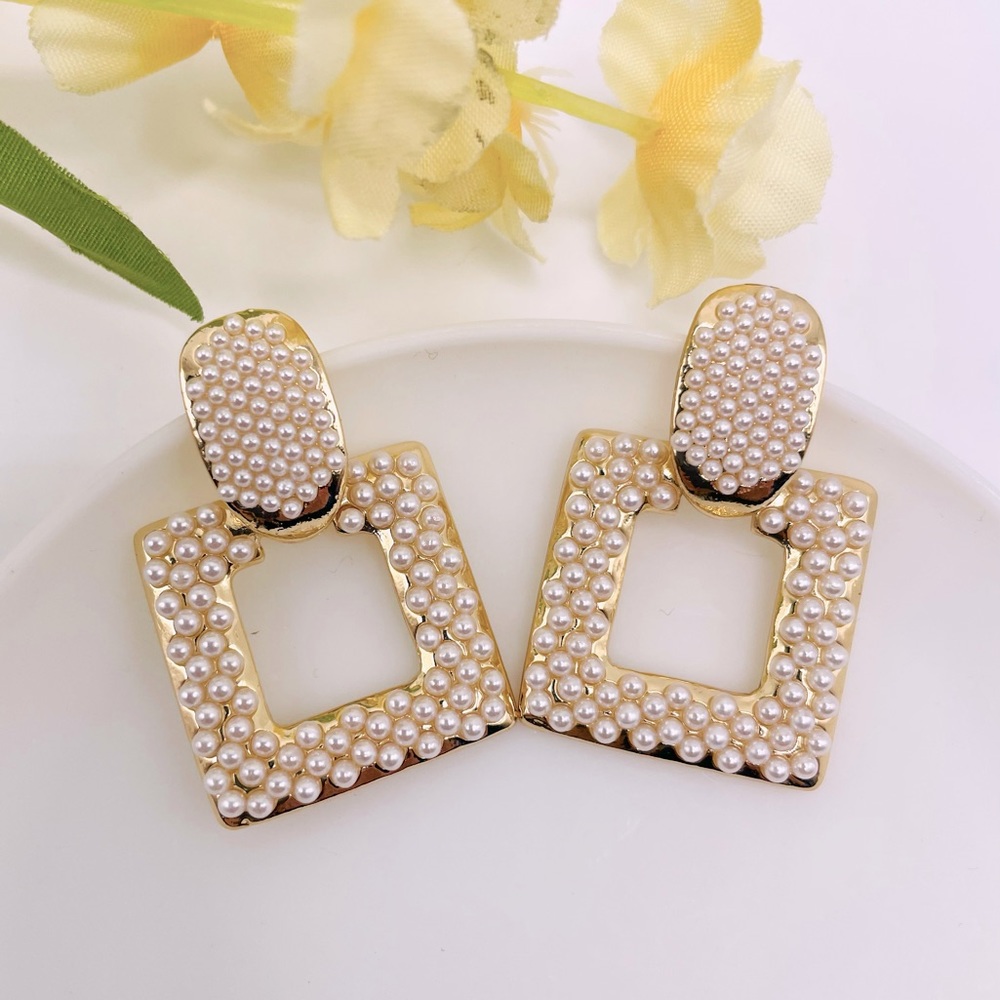 Anthro Square Pearl Drop Earrings